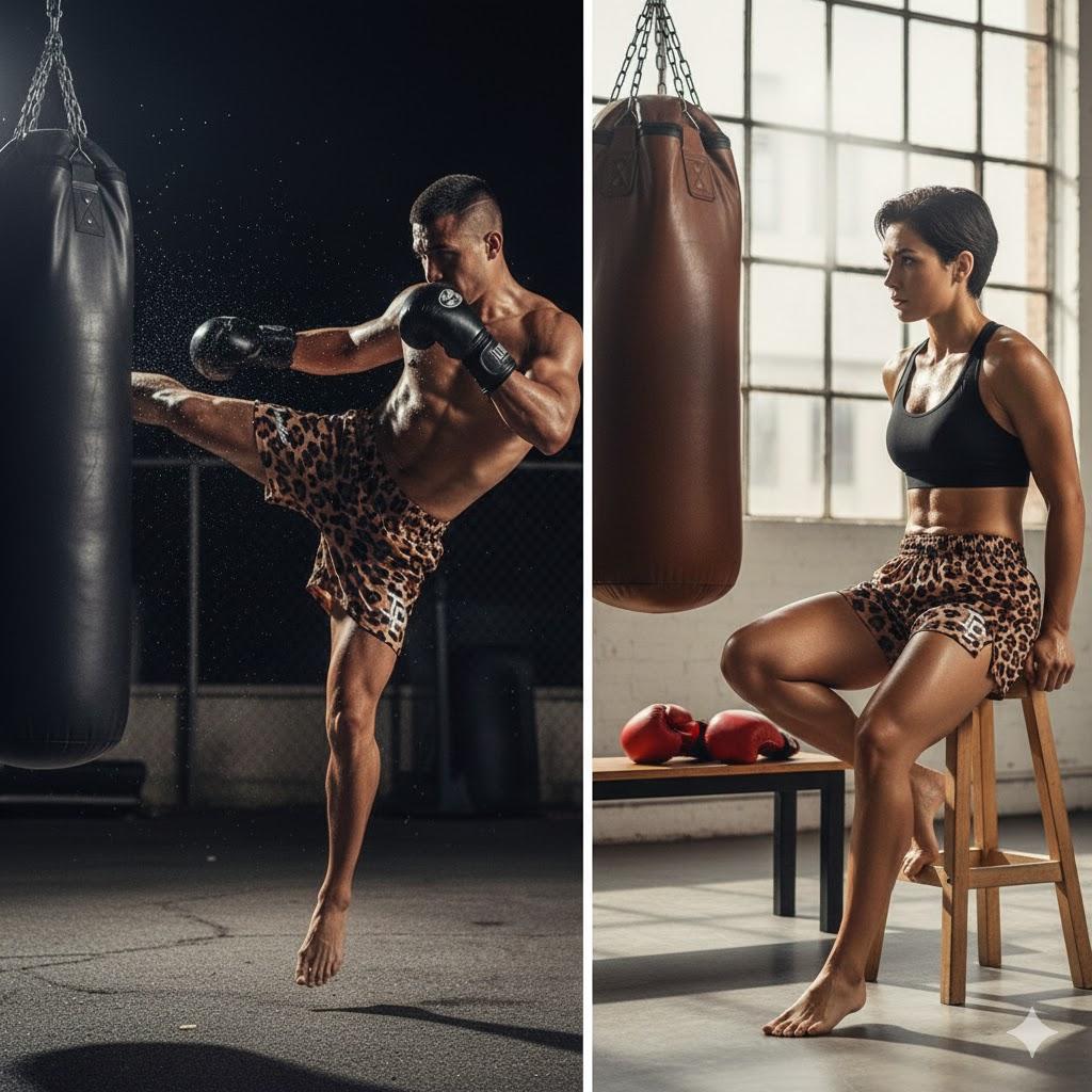 Pantalones Cortos de Entrenamiento de Boxeo Muay Thai Leopardo Estampado Kickboxing Secado Rápido Artes Marciales Boxer Unisex Hombre Mujer Niño Pantalones Fitness Gimnasio Deporte Entrenamiento Streetwear