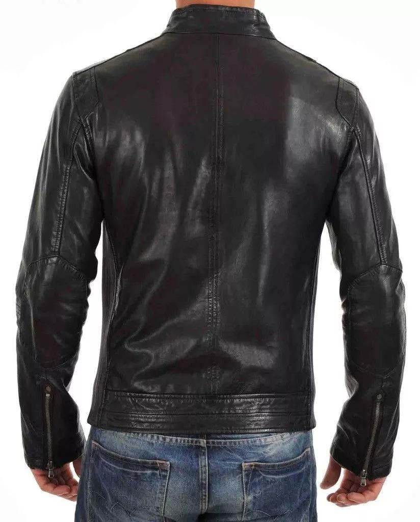 AL KHALID Black Genuine Lambskin Leather Jacket Motorcycle Stylish Men's Leather Jacket