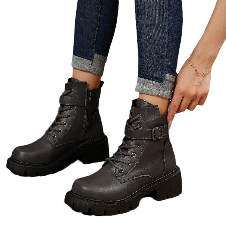 Martin boots new autumn and winter British wind locomotive boots thick-soled belt buckle retro short boots large size