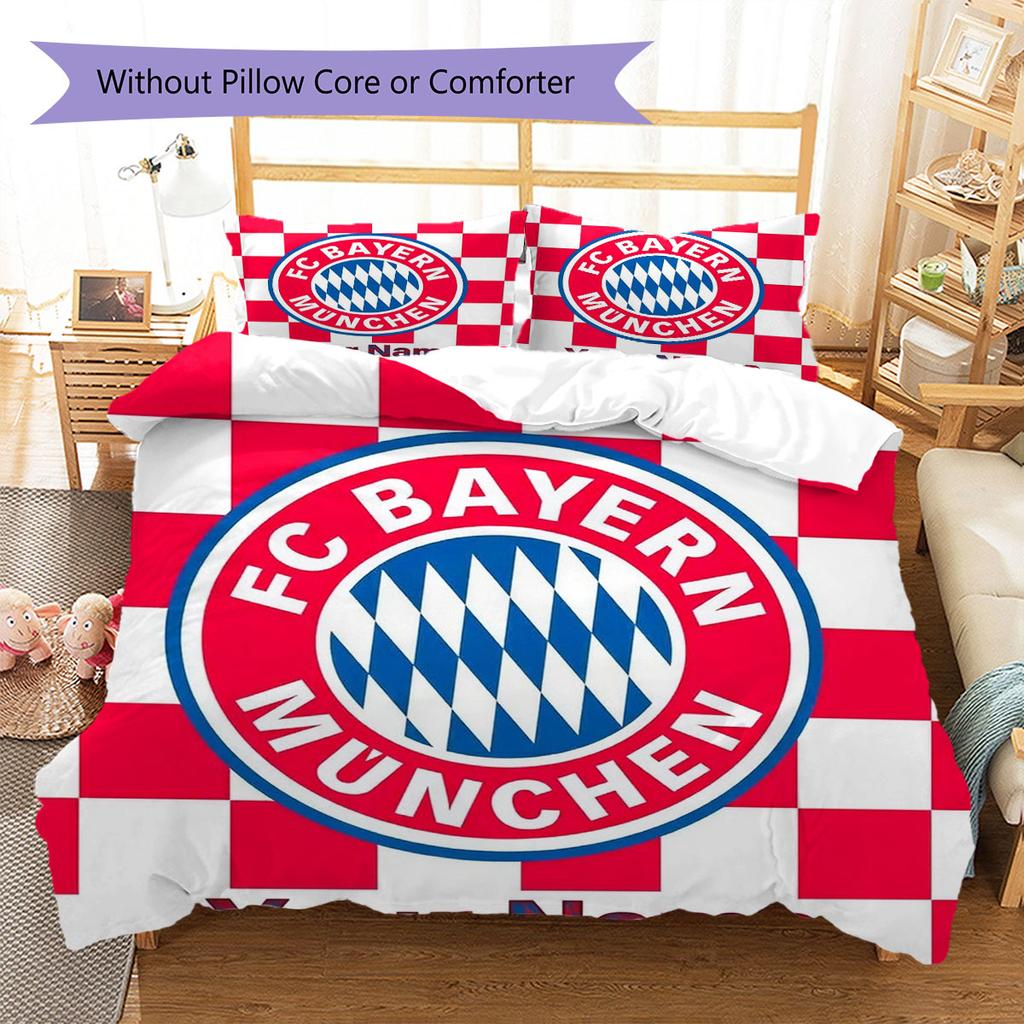 FC Bayern Munchen Custom Name Pattern Bedding,Quilt Set Quilt Cover Pillowcase Home Birthday Gift(1 * Duvet Cover + 2 * Pillowcase, Without Core)