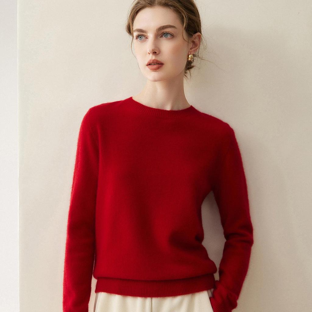 Reiner Kaschmir Damen Lockerer Pullover - Rundhalsausschnitt, Einfarbig, Warme Strickware für Herbst/Winter