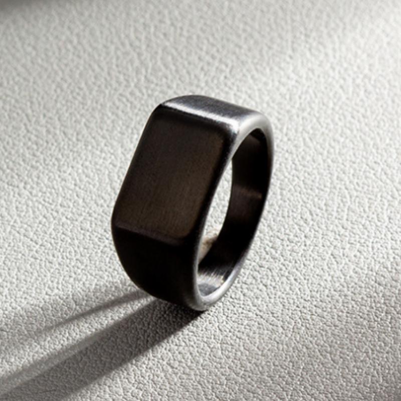 Stainless Steel Rectangular Signet Ring For Men Finger Waterproof Jewelry Accessories