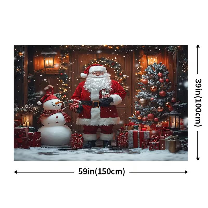 2D Christmas Santa & Snowman Backdrop Xmas Tree Gift Photography Background