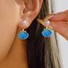 Creative Ocean Blue Shell Pearl Stud Earrings For Women Vintage Dripping Oil Imitation Pearl Shell Texture Earring Party Jewelry