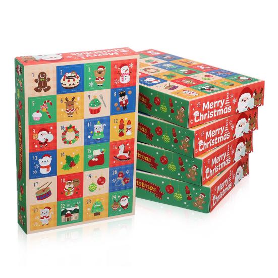 5 Pcs 24-Grid Advent Calendar DIY Fillable Empty Boxes 24-Day Christmas Countdown Calendar Candy Wrapping Boxes for Holiday Christmas Party Favors