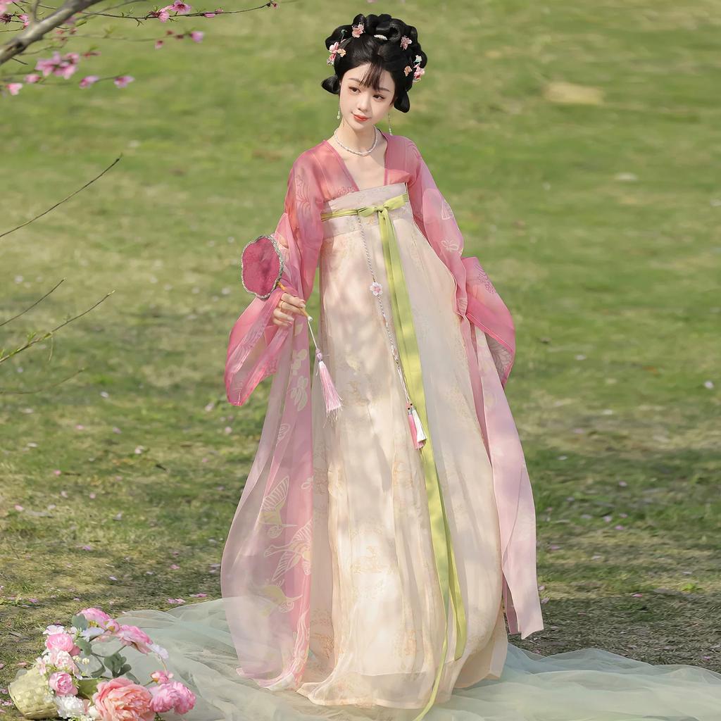 Chinese Original Tang Dynasty Hanfu, Elegant Flowy High Waist Ruqun Set for Women, Spring & Summer