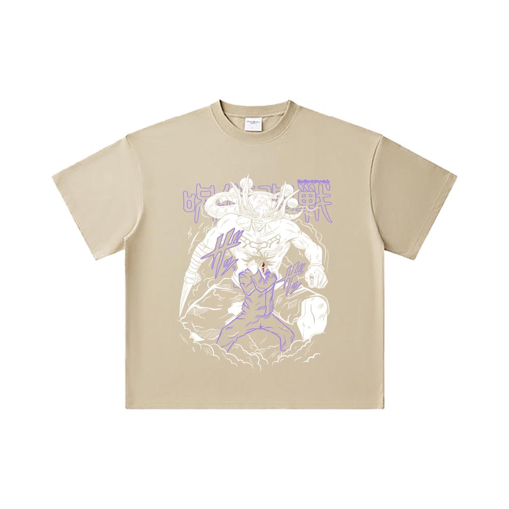 260 GSM Double Yarn 32 Count 100% Cotton Jujutsu Kaisen V35 Mahoraga Print Unisex Heavy Cotton T Shirt