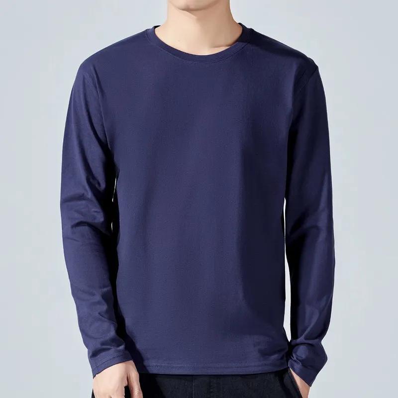 T-shirt voor Mannen Katoen Lange Mouw T-shirts Effen Kleur Mannenkleding Volledige Mouw voor Lente en Herfst Ondershirts