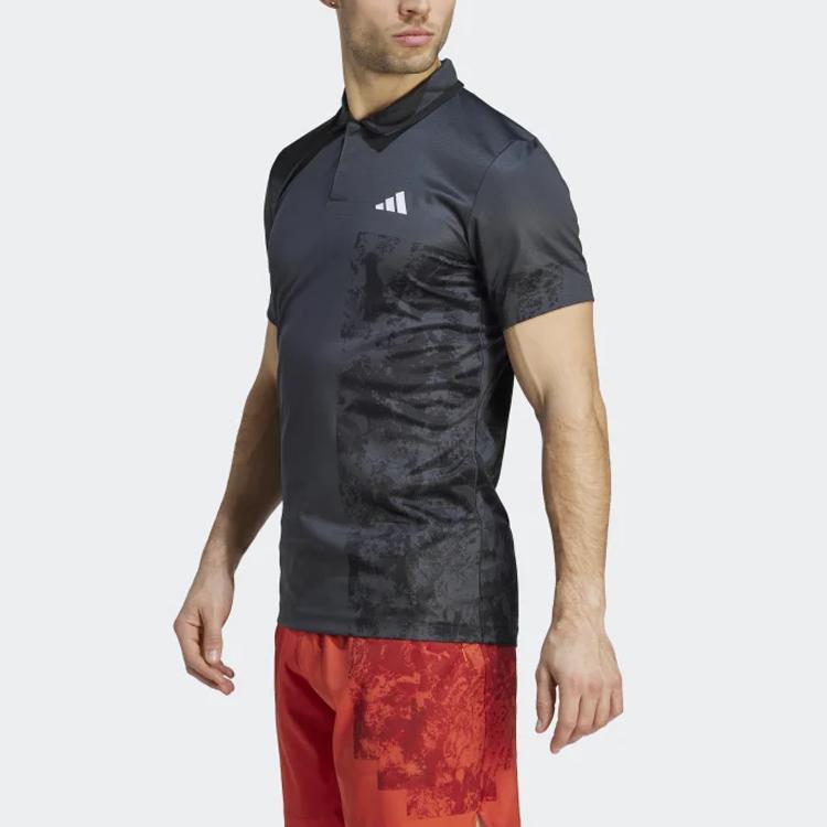adidas SS23 Roland Garros Koleksiyonu Tenis Paris Heat.Rdy Freelift Polo Gömlek Tie-Dye Baskılı Erkek Üstleri Karbon-Siyah HZ1346