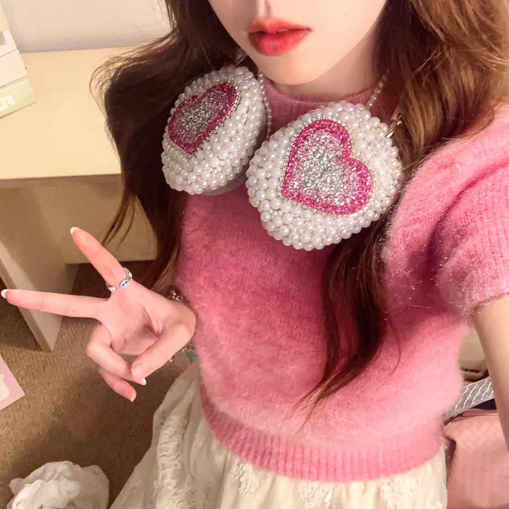 For Airpods Max Earphone Case Love Colorful Pearls Cute 3D Luxury and Classic Headphone Accessorie Back Shiny Cover