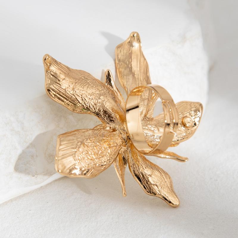 Anillo Ajustable de Flor Blanca Elegante Vintage Para Mujer Abierto Grueso Nupcial Boda Joyería de Dedo Pétalos
