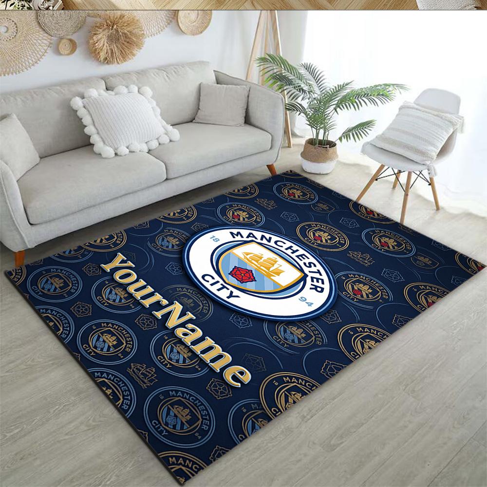 Manchester City Personalized Name Area Rug Design for Hallway Kitchen Playrooms Entryway Anti-slip Rug Office Home Decor