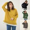 Felpa da donna, girocollo, manica lunga, tinta unita, vestibilità ampia, pullover, finti due pezzi, design con spacchi laterali, casual, sportive
