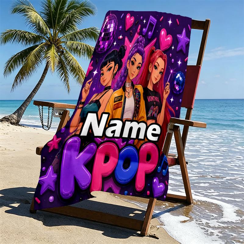 Custom Name Personalized KPop Hunters Print Beach Towel, for Trip Camping Beach Party Home Decor, Birthday Gift for Family & Friends
