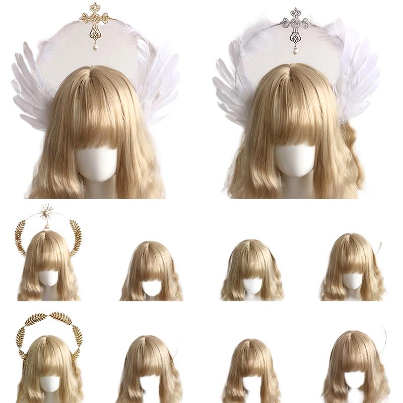 1Set Halo Crown Angel Feather Wings Headpiece Halo Goddess Headband KC Headdress Headdress Accessories Gothic Lolita