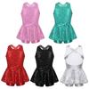 Vestido de balé infantil com lantejoulas para meninas, vestido moderno com toque, roupa de dança, fantasia de performance, shorts com malha cruzada nas costas