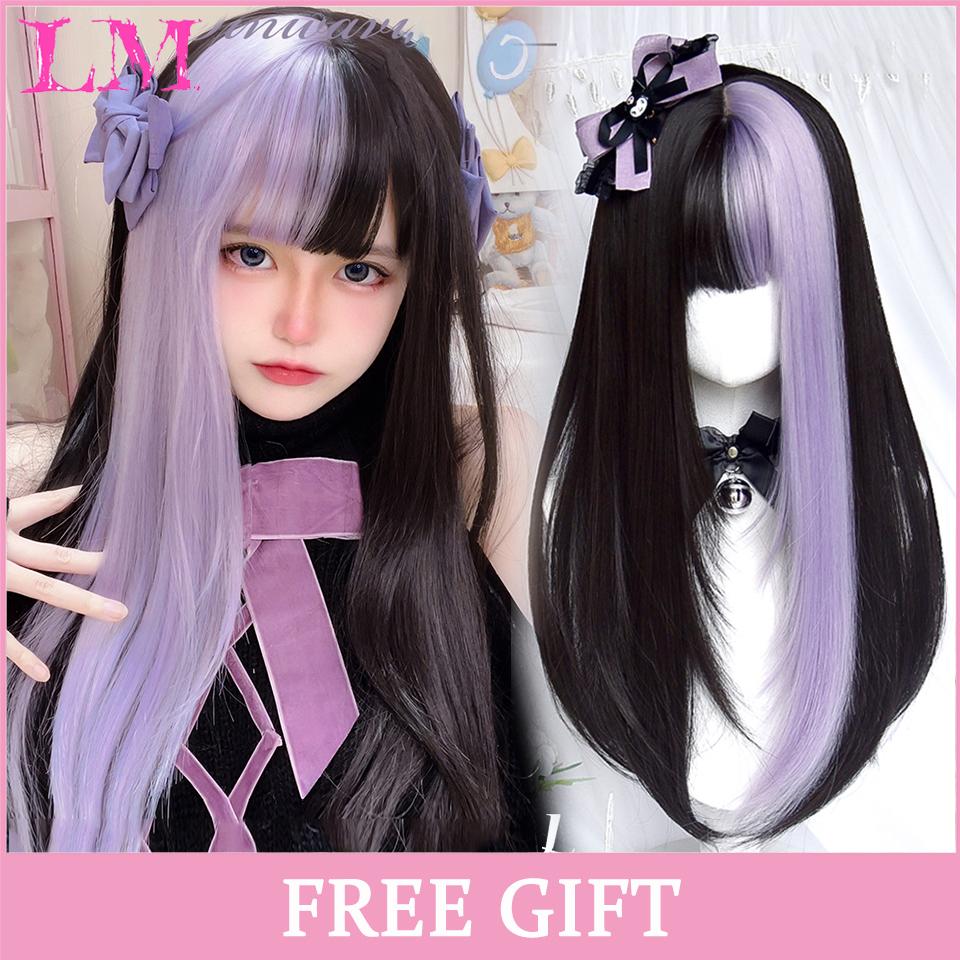 LM Long Straight Black Lace Front Wig Natural Black Pre Plucked Synthetic Lace Front Wig For Women Glueless Heat Resistant Fiber