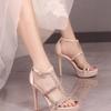 Fashion Women's Shoes 2024 Brand Buckle Strap Women's Sandals Fashion Crystal Party Sandals Women New Cover Heel Solid Heeled Sandals