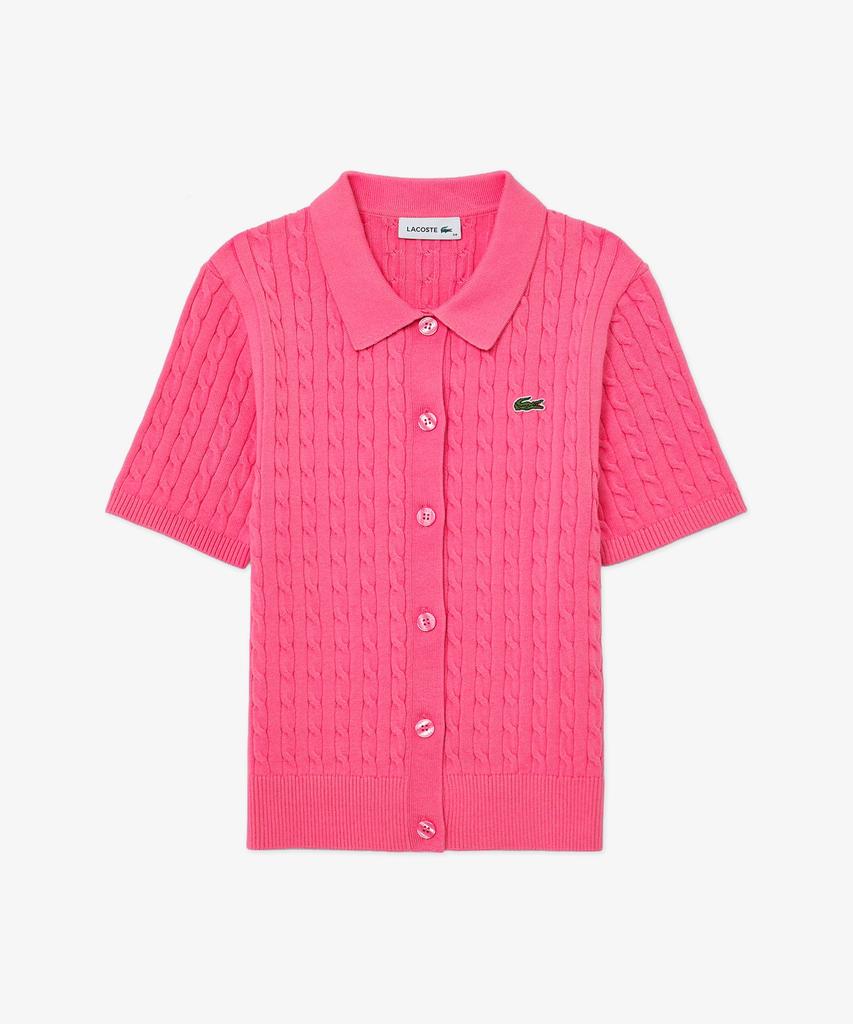 Lacoste Women'S Cable Short Sleeve Polo Cardigan Af280E-56G Glh