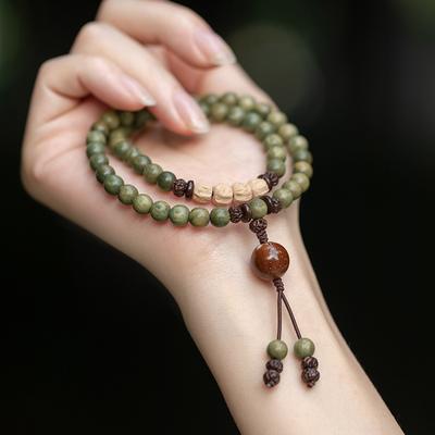 Originele armband van oud materiaal, groene sandelhouten Boeddha-kralen, damesarmband, bos- en studentenarmband, sandelhouten armband met passiezaadmotief, etnische stijl voor mannen en vrouwen.