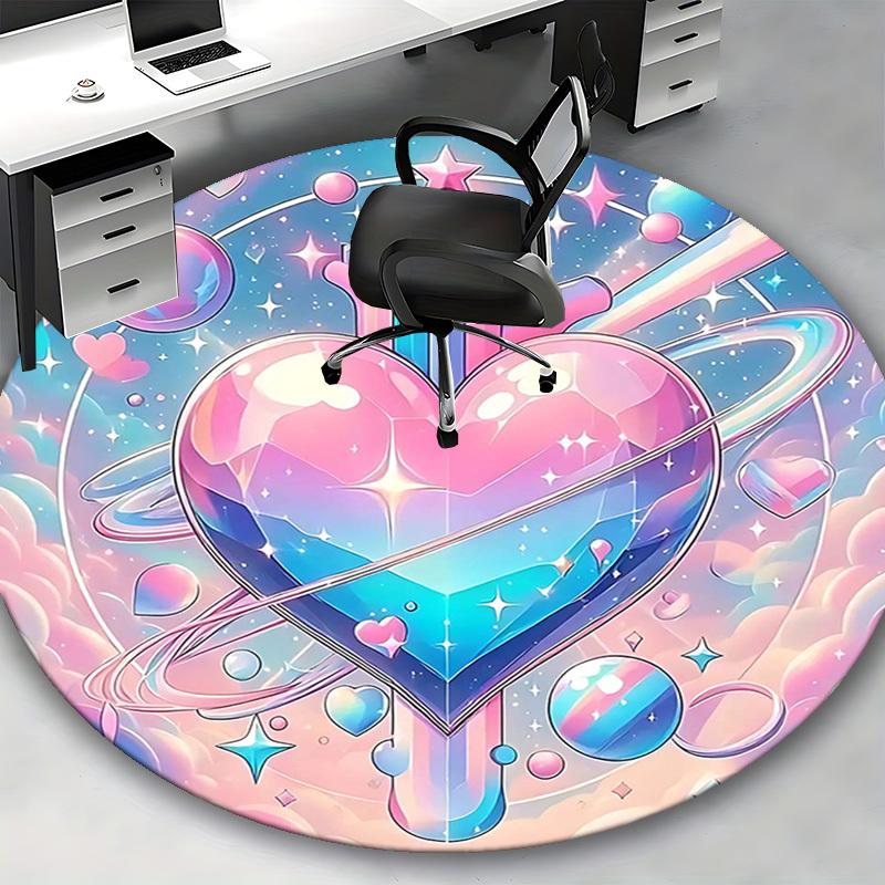 1 Stück Mädchenhaftes Galaxie-Herz Runder Teppich Bürostuhlmatte, Anime-Design, Festivalgeschenk, Universell für Heimdekoration, Wohnzimmer, Schlafzimmer