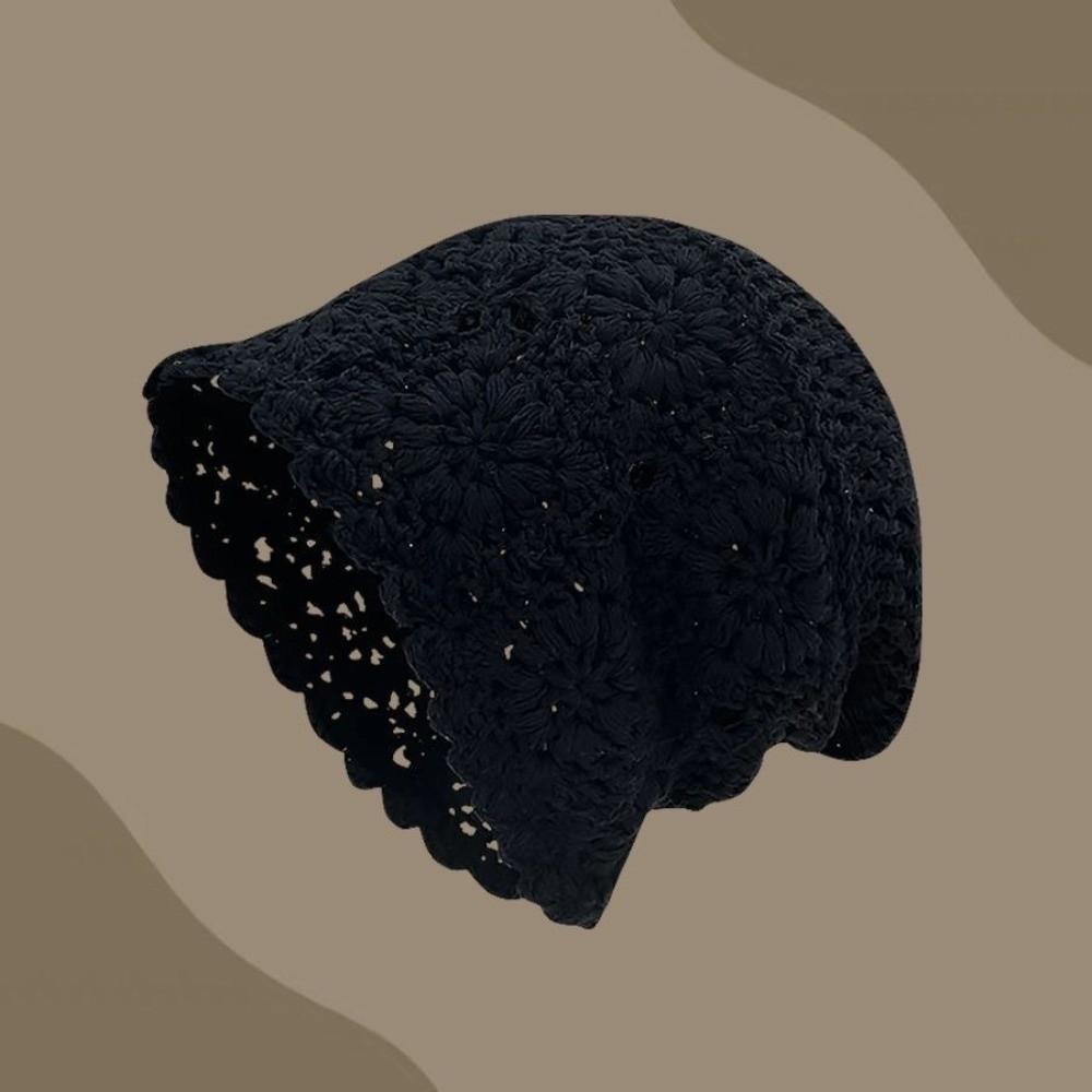 Bohemian Style Crochet Flower Knitted Hat Thin Handmade Lace Woven Cap Apparel Accessories Korean Hollowed Out Beanie Cap Casual