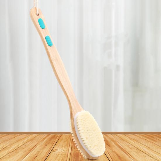 Dual-Sided Long Handle Shower Brush with Soft Stiff Natural Bristles Back Scrubber