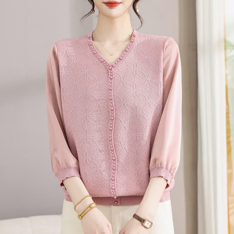 Hodo Women's V-Neck 7-Sleeve Knit Top