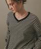 RONRON Stripe V Neck Loose Fit Knit Black Stripe