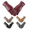 1 Pair Winter Cycling Gloves Cold-proof Plush-lined Touch Screen Windproof Faux Leather Solid Color Anti-slip Cold Weather Gloves for Outdoor