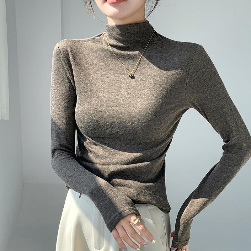 Herbst Winter Stehkragen Farbe Schlichte Mode Unterteil Damen Langarm Slim Lässiger Pullover T-Shirt Top