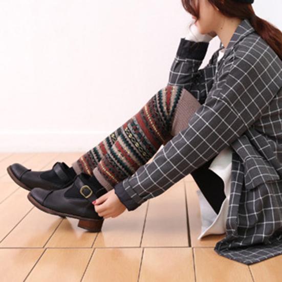 Loose Socks Knitting Warm Acrylic Fiber Stretch Bohemia Style Socks for Daily Life