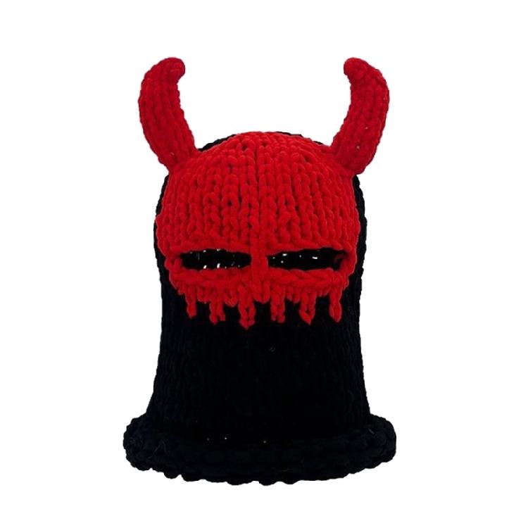 Devil Horn Face Cover Hat Knitted Balaclava Caps for Adult Teens Winter Warm Hat Adult Halloween Cosplay Costume Headwear