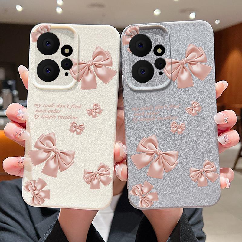 Bowknot Print TPU Matte Leather Texture Slim Case For Xiaomi 13T Pro Poco X6 Redmi Note 14 Pro 13 12 11 Lens Protection Soft Shockproof Phone Cover