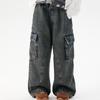 2025 Autumn Kids' Retro Pocket Patchwork Wide-Leg Jeans