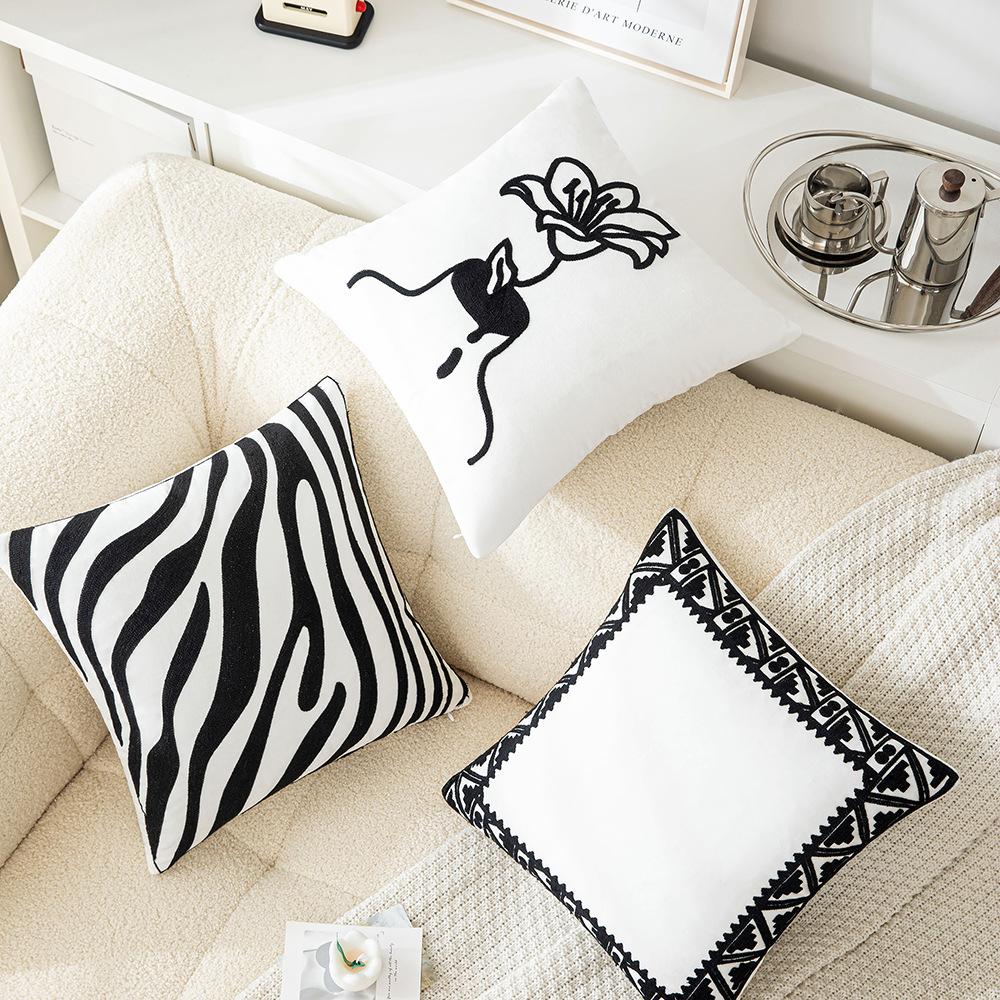 Geometric Embroidery Pillow Case Medium Light Luxury Living Room Sofa Cushion Cover Towel Embroidery Design Sample Room Decoration