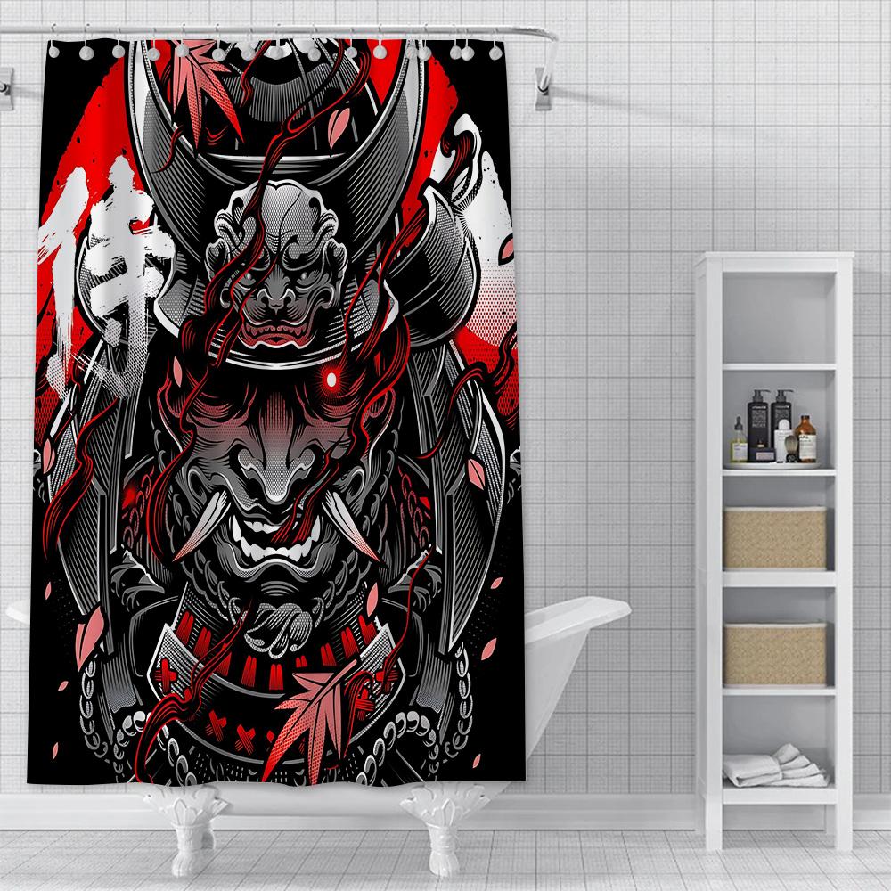 Japanese Samurai Devil Shower Curtain Waterproof Polyester Fabric Paint Bath Curtains Home Bathroom Decor Curtain With Hook