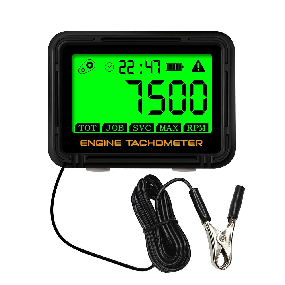 Engine Tachometer Digital Moto Inductive Tachometer with Alligator Clip Hour Meter Engine RPM LCD Display Gauge Backlight Waterproof