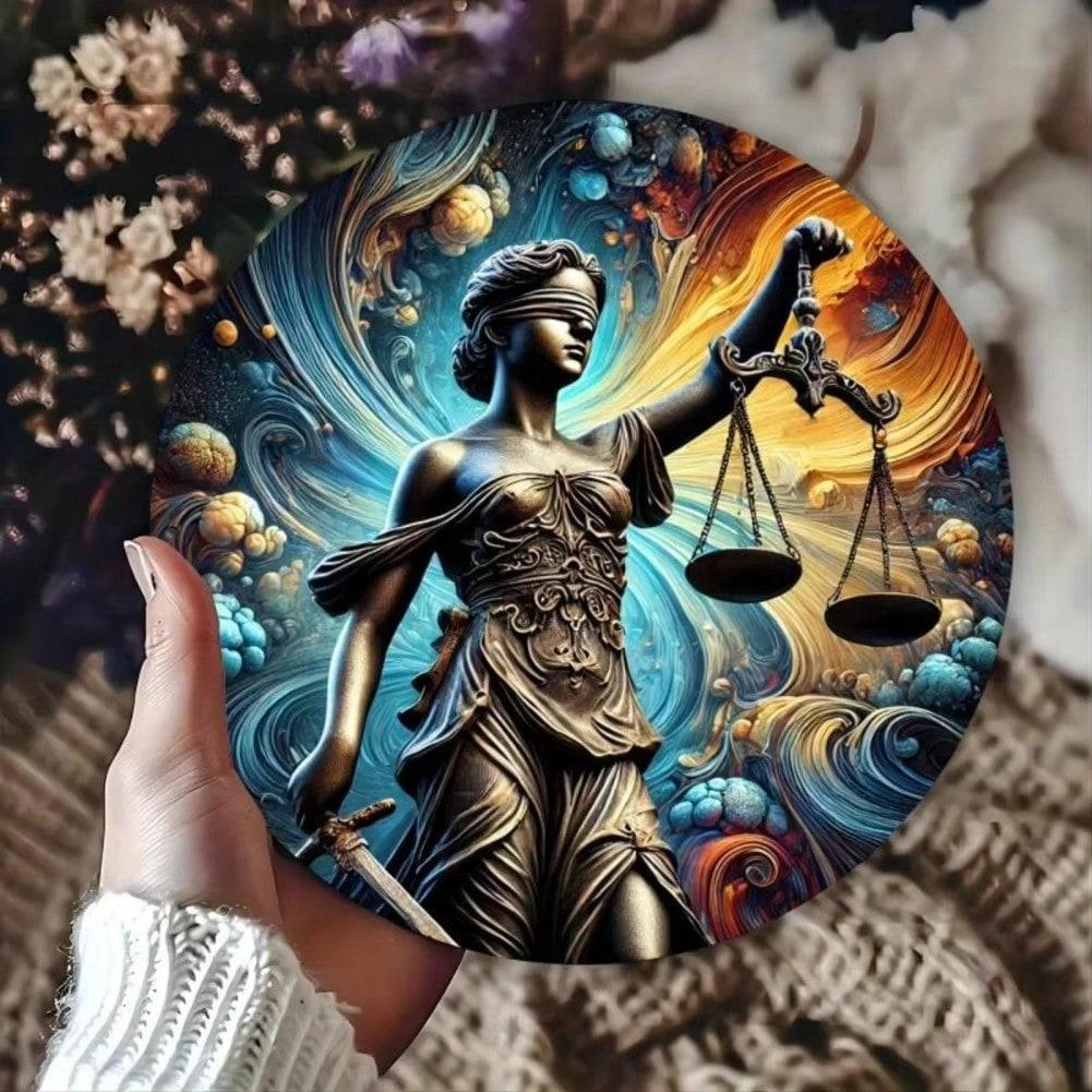 Metal Tin Sign Justice Goddess Wall Art 8x8 Inch Home Kitchen Decor