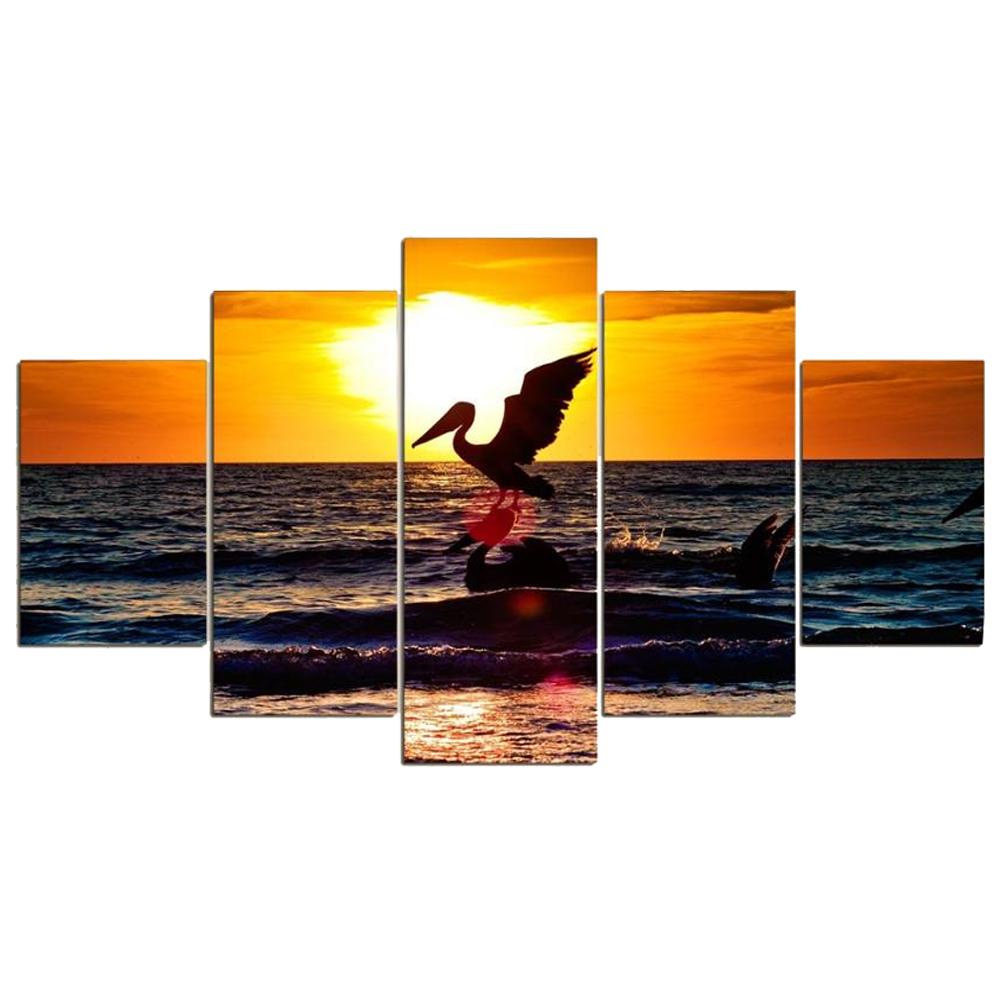 5 Pieces Wall Art Canvas Painting Pelicans Sunset Modern Art Home Decoration Gallery Print Decor for Living Room