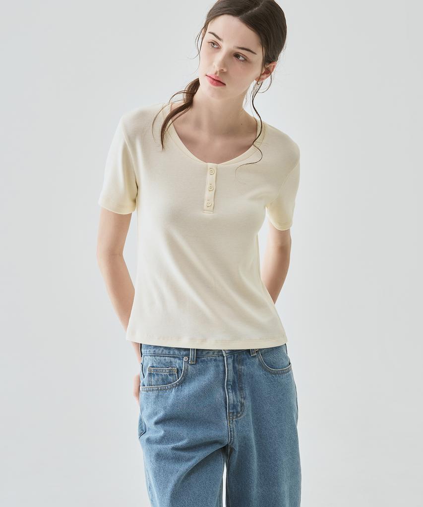 Deuloupisumeon Bay Henley Neck Short Sleeve T-Shirt [L.Grey]