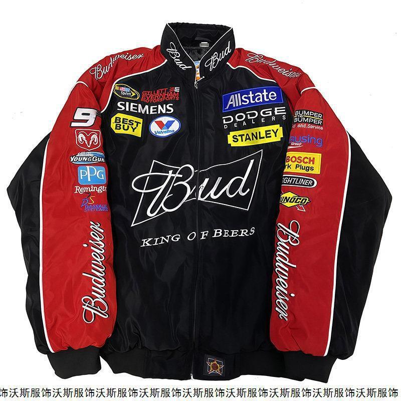 Men Women Motorcycle Racing Style Windproof Jacket Casual Biker Coat Lightweight Embroidered Retro Sport Outerwear