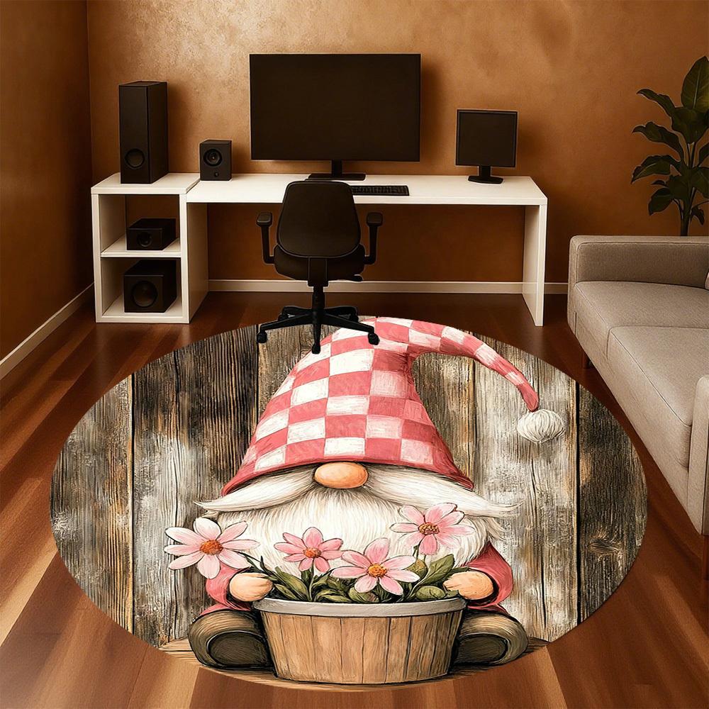 1 Stück Gartenzwerg Blumen Büro Runder Teppich, Unter Bürostühlen Schlafzimmer Wohnzimmer Heimdekoration, Teppich für Büro -1110096