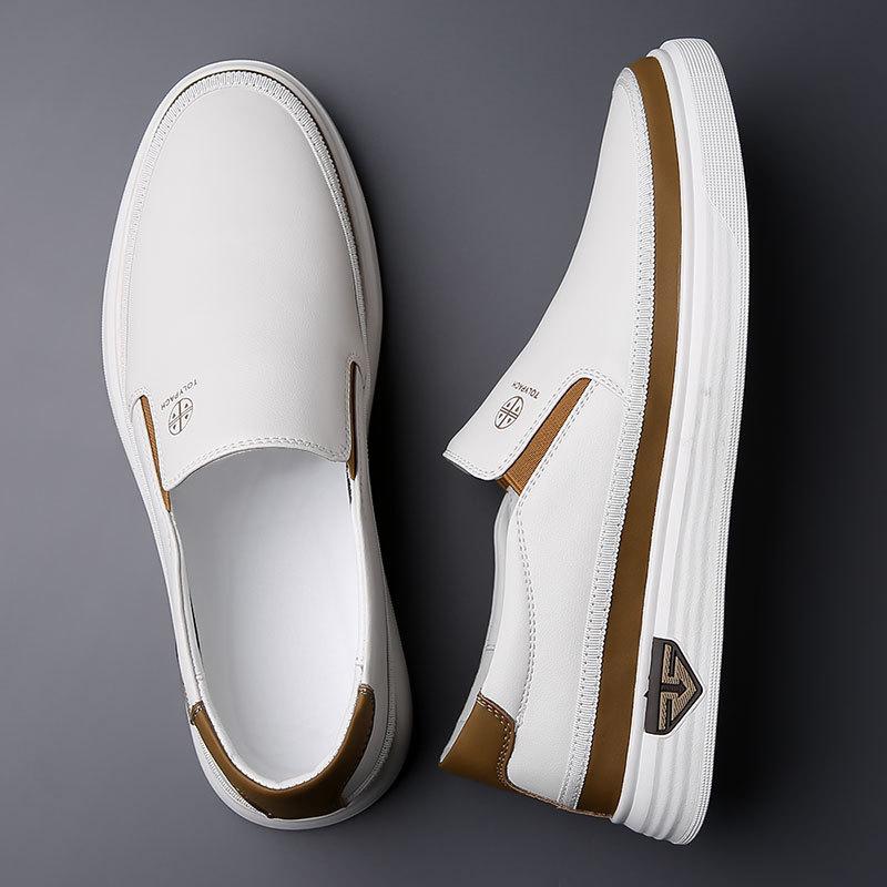 Mode Neu 2025 Herren Echte Leder Freizeit Sneaker Frühling Sommer Mode Slip-On Weiße Schuhe Weiche Sohle Bequem für den Alltag