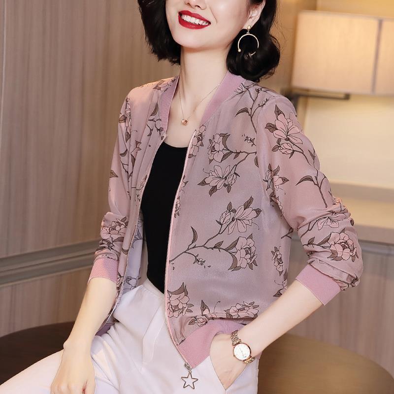 Woman Summer Chiffon Print Coats Femlae Long Sleeve Loose Bomber Jackets Ladies Print Breathable Casual Zipper Cardigans