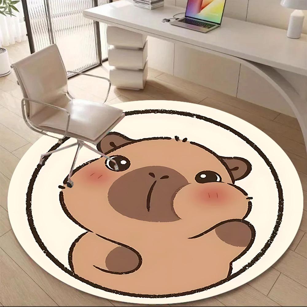 1PC Capybara Office Round Area Rug, Mat Suitable For Office, Under Office Chairs Bedroom Living Room Home Decor, Room Deco