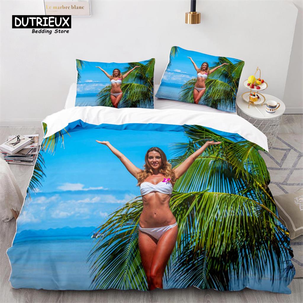 Bikini Beach Bedding Set Sexy Buttocks Girl Duvet Cover Microfiber Hawaii Holiday Scenery Comforter Cover King Twin For Boy Girl