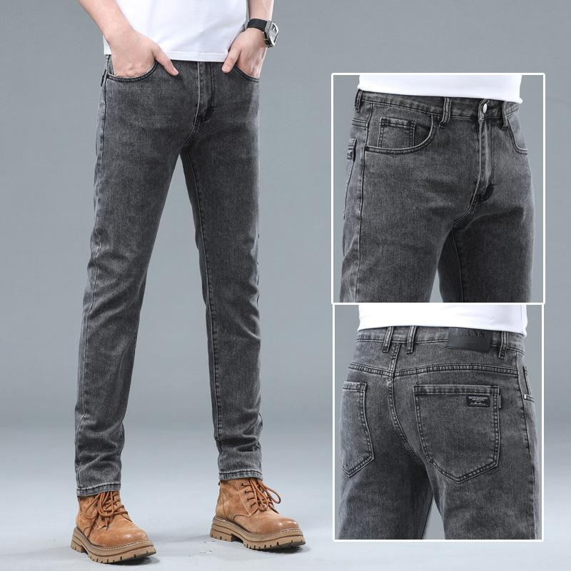 Stretch Grey Jeans Men's Spring and Summer Slim Straight Trousers New Trend of Casual Versatile Long Trousers