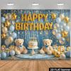 2D Blue Gold Teddy Bear Birthday Backdrop Photography Background