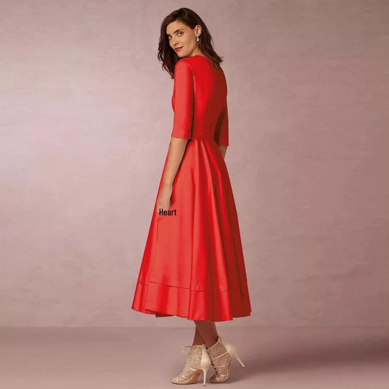 2024 High-End Autumn/Winter Sexy Deep V Short-Sleeved Mid-Length Dress